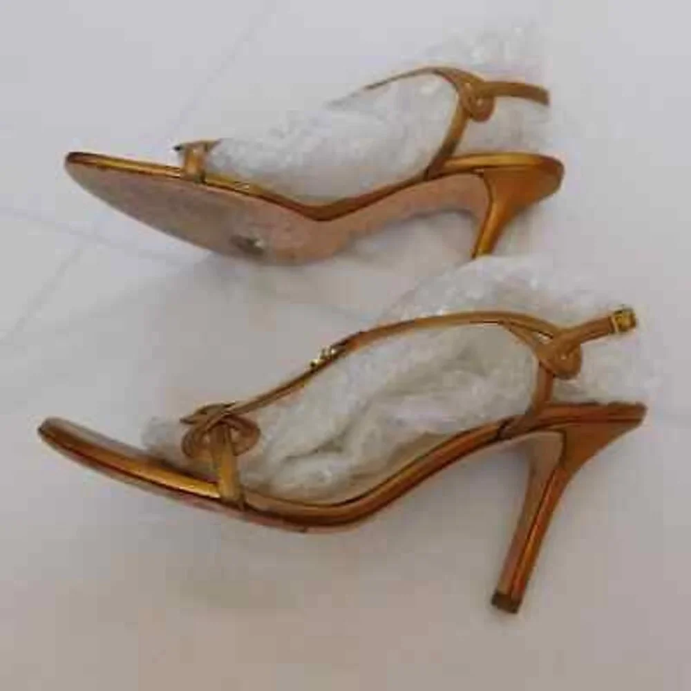 CHRISTIAN DIOR METALLIC STRAPPY BRONZE LOGO HEEL SANDALS SIZE 39 - Picture 5 of 12